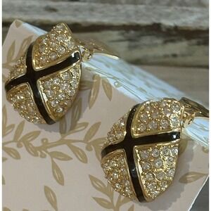 Christian Dior Vintage Black Enamel Rhinestone Gold  Clip Couture Runway Earring